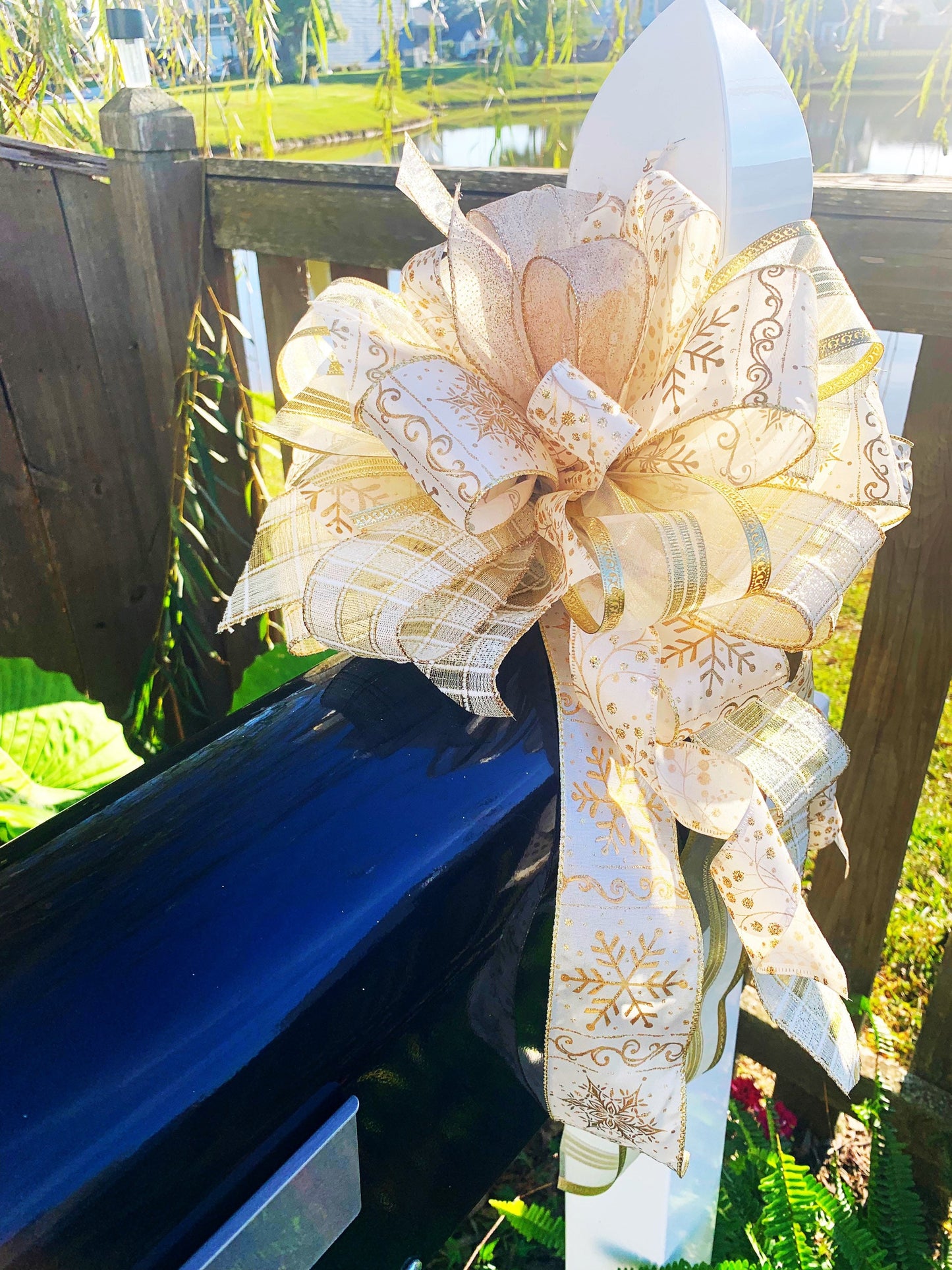 Winter Collection - Winter, Snowflakes, Snowflakes Bow, Winter Bow, Winter Ribbon, Mailbox Bow, Wreath Bow, Large Bow, Bow, Bows