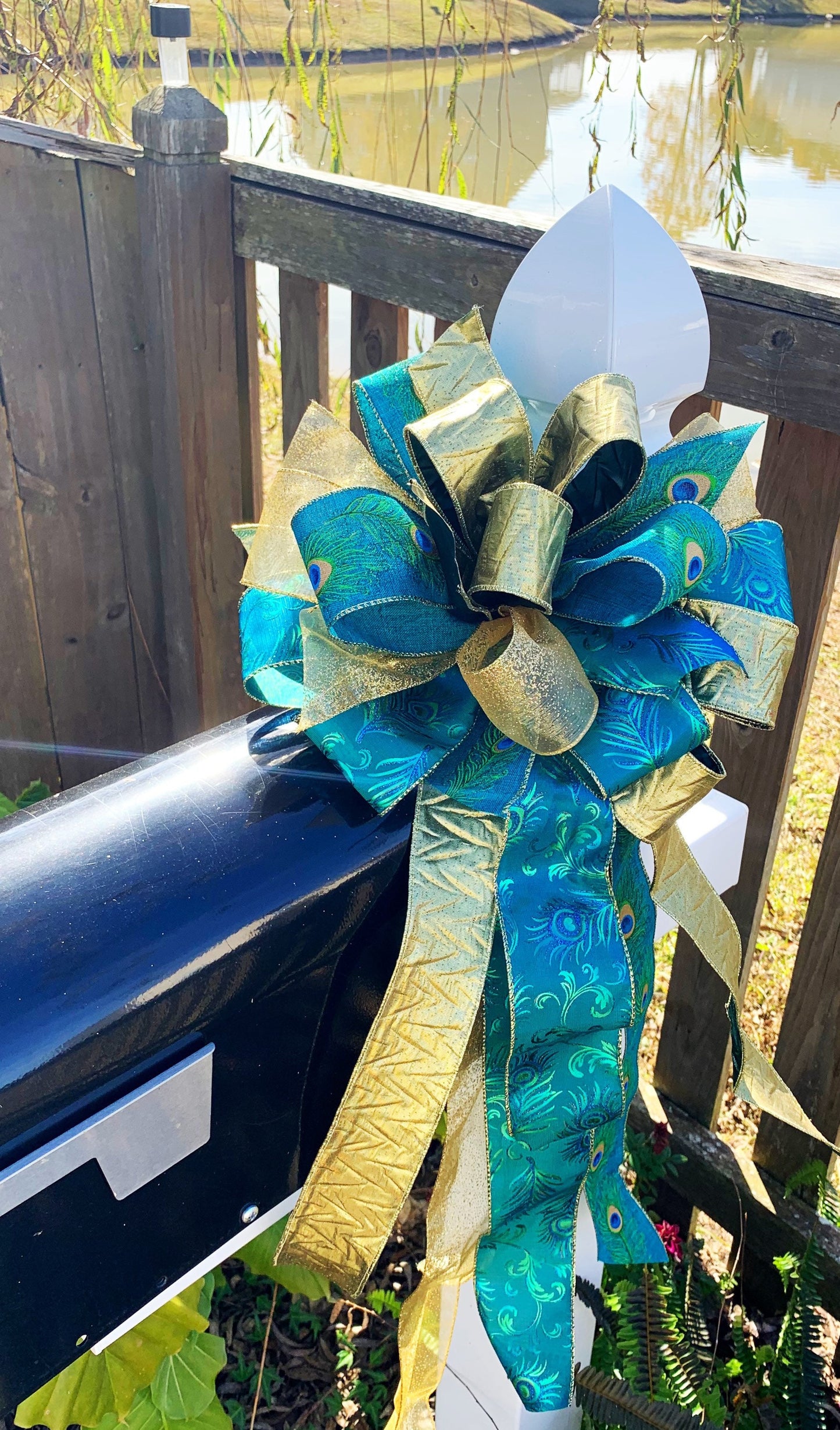 Everyday Collection - Peacock Bow, Peacock Ribbon, Peacock, Peacock Decor, Mailbox Bow, Wreath Bow, Large Bow, Bow, Bows