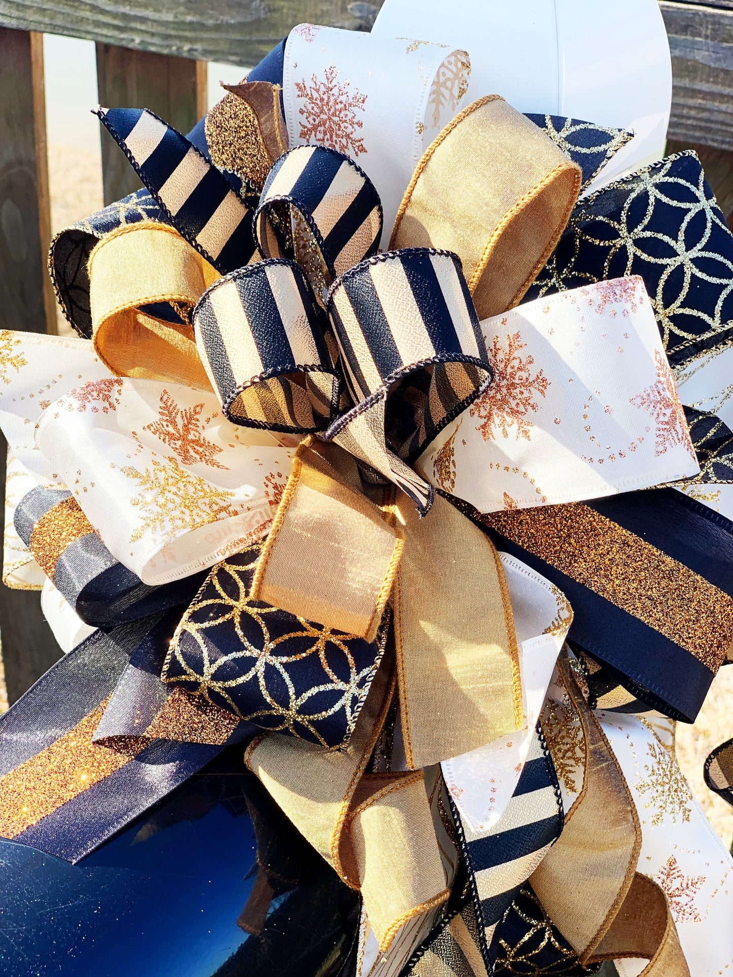 Winter Collection - Winter,Winter Bow,Snowflakes,Elegant,Elegant Bow,Christmas, Christmas Bow,Black Bow,Gold,Gold Bow,Wreath Bow,Mailbox Bow