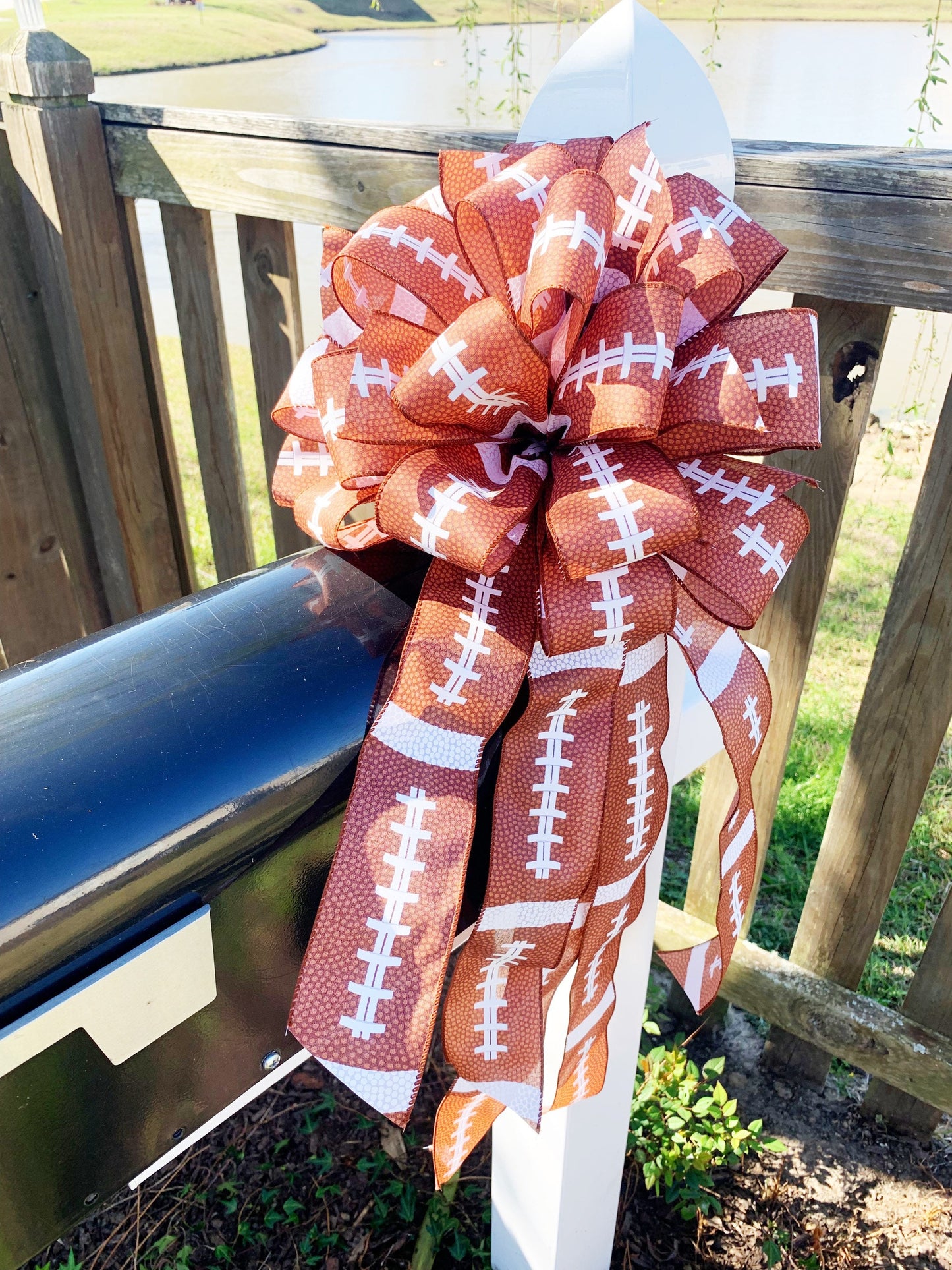 Sports Collection - Football,Football Ribbon, Football Bow,Sports Bow,Sports Decor, Football Decor,Mailbox Bow,Wreath Bow, Large Bow,Gift
