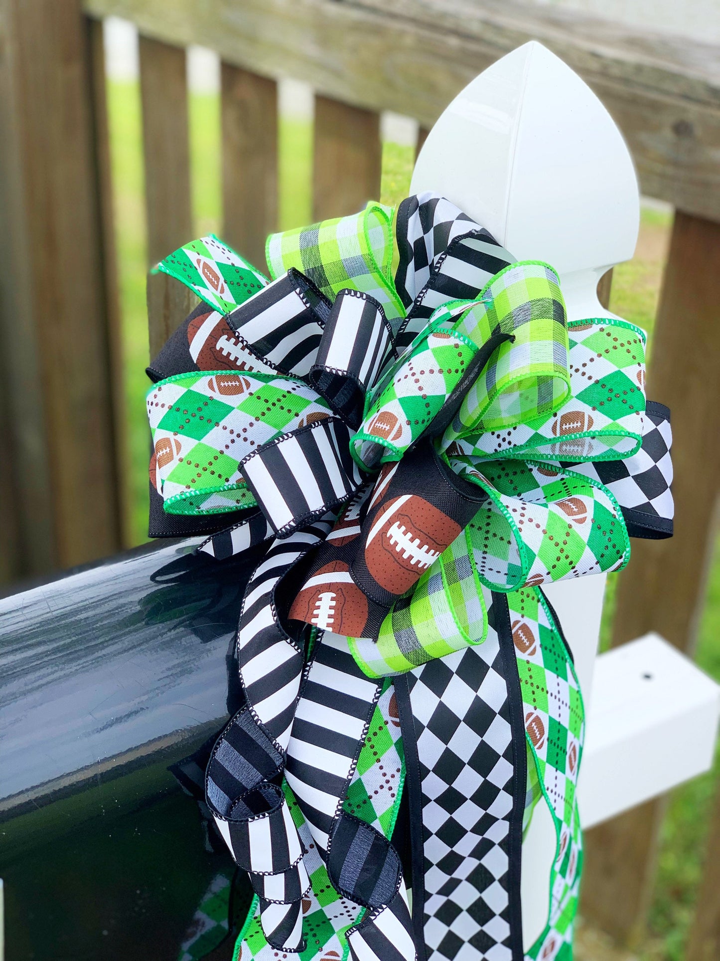 Sports Collection -Football,Football Ribbon, Football Bow,Sports Bow,Sports Decor, Football Decor,Mailbox Bow,Wreath Bow,Green Bow,Black Bow