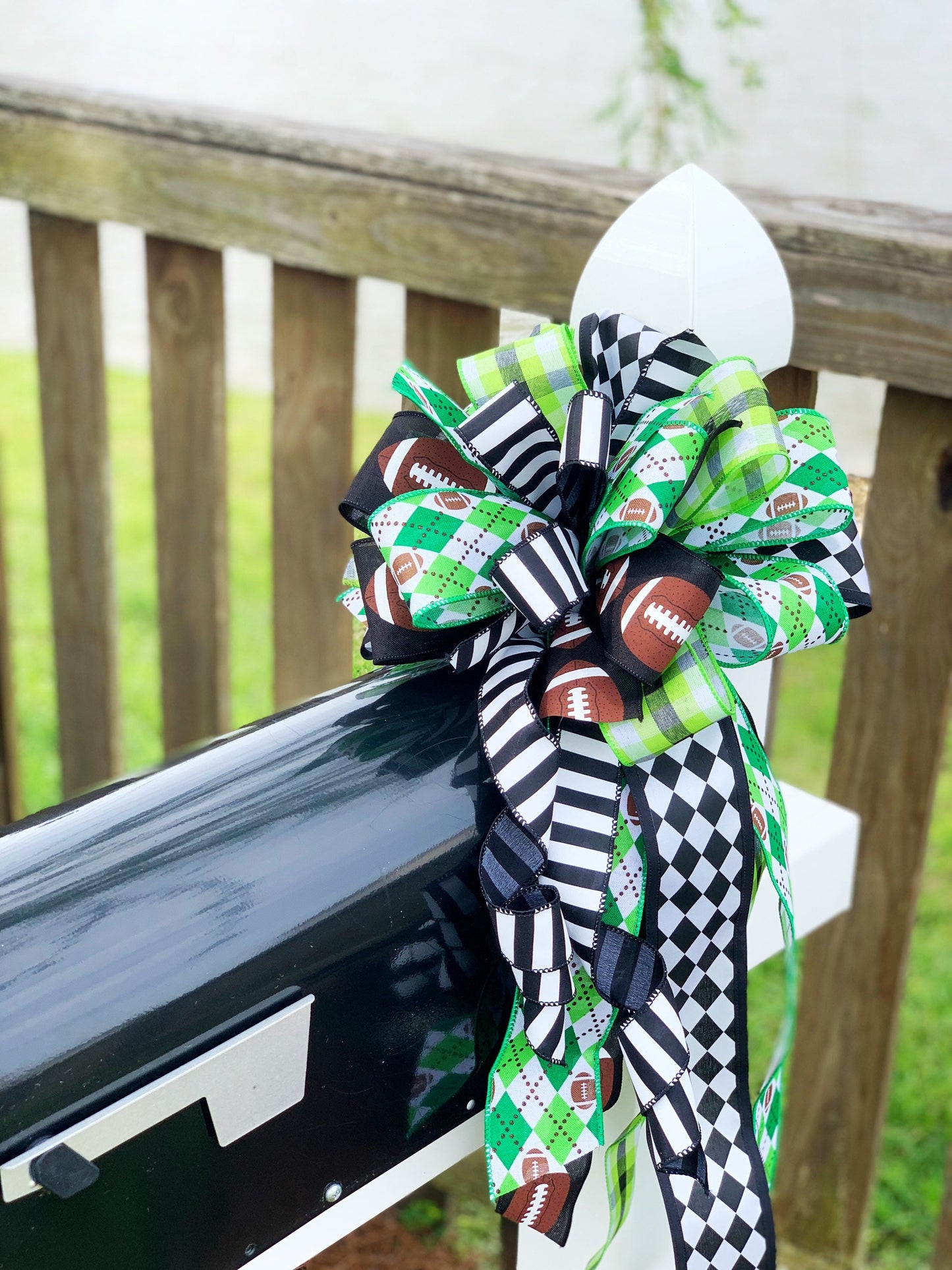 Sports Collection -Football,Football Ribbon, Football Bow,Sports Bow,Sports Decor, Football Decor,Mailbox Bow,Wreath Bow,Green Bow,Black Bow