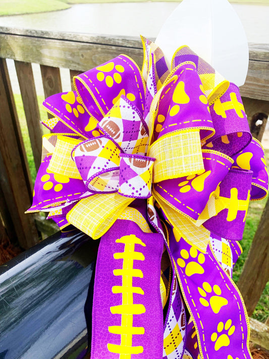 Sports Collection -Football,Football Ribbon, Football Bow,Sports Bow,Purple Bow,Football Decor,Mailbox Bow,Wreath Bow,ECU,ECU Bow