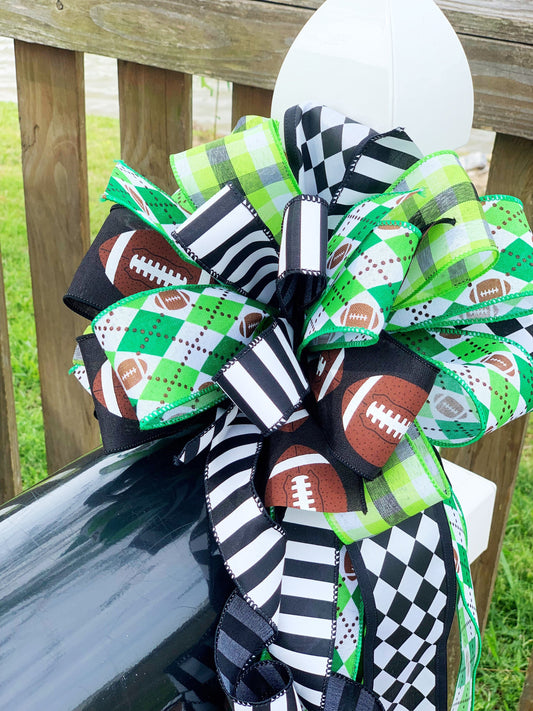 Sports Collection -Football,Football Ribbon, Football Bow,Sports Bow,Sports Decor, Football Decor,Mailbox Bow,Wreath Bow,Green Bow,Black Bow