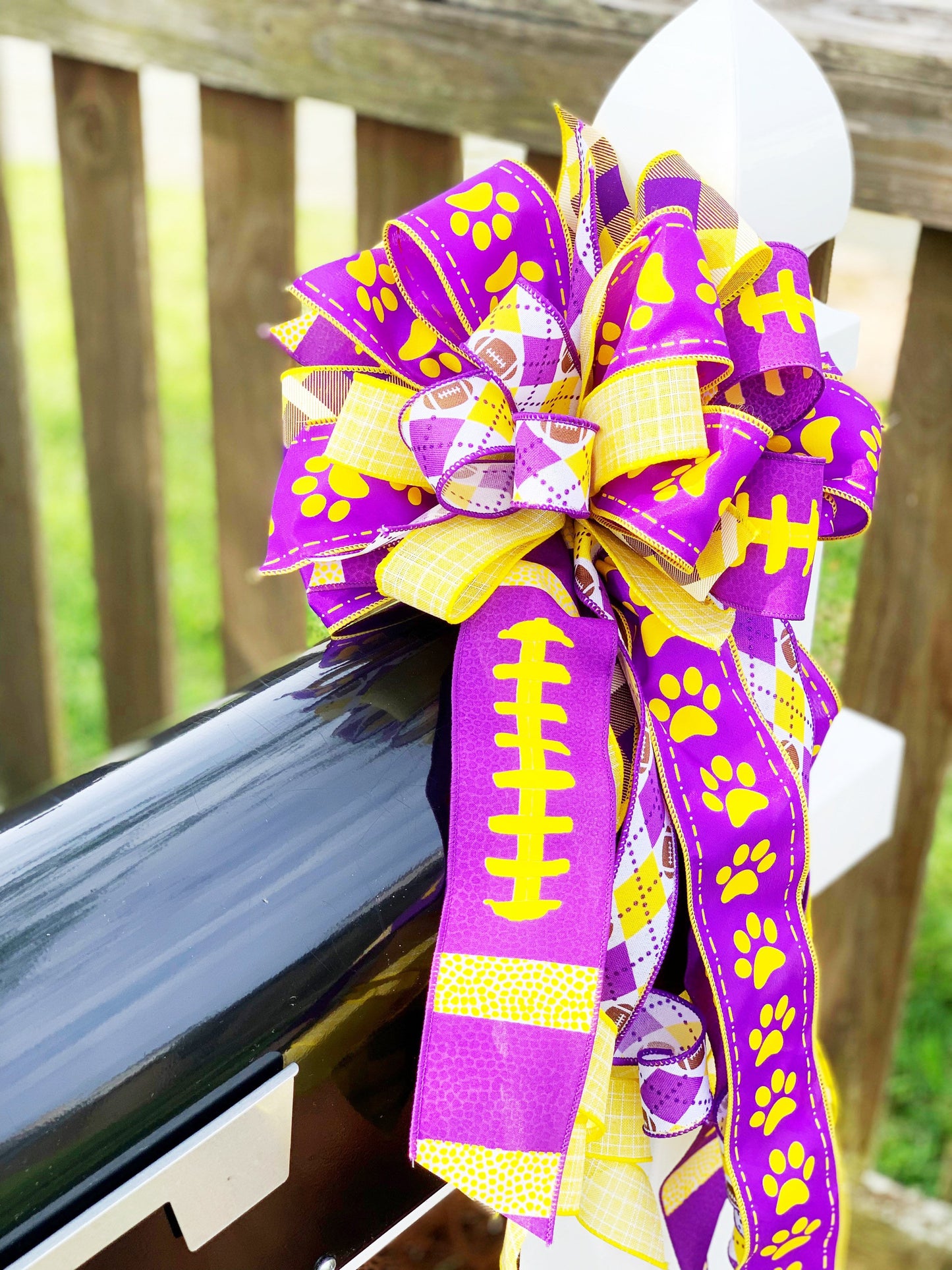 Sports Collection -Football,Football Ribbon, Football Bow,Sports Bow,Purple Bow,Football Decor,Mailbox Bow,Wreath Bow,ECU,ECU Bow