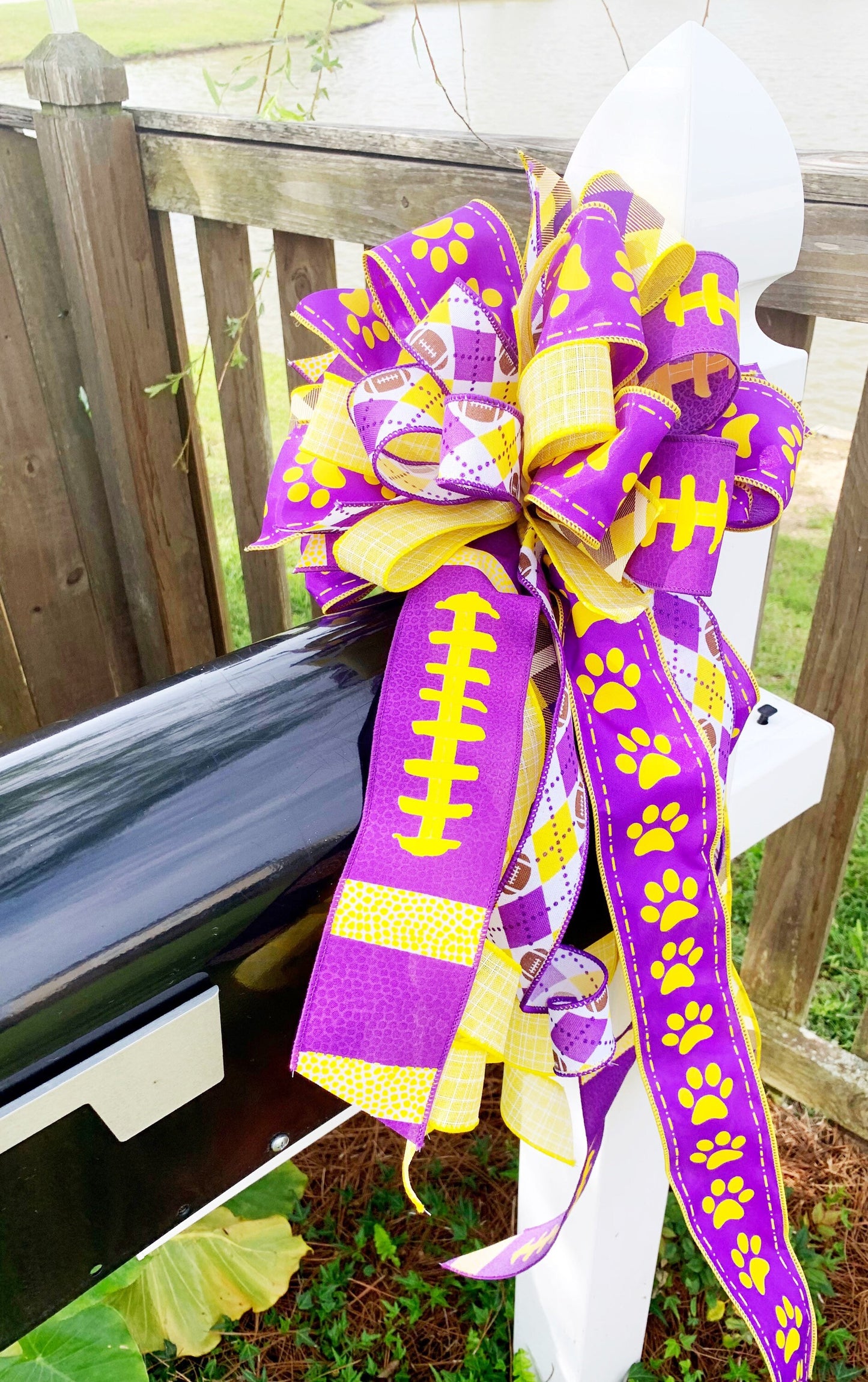Sports Collection -Football,Football Ribbon, Football Bow,Sports Bow,Purple Bow,Football Decor,Mailbox Bow,Wreath Bow,ECU,ECU Bow
