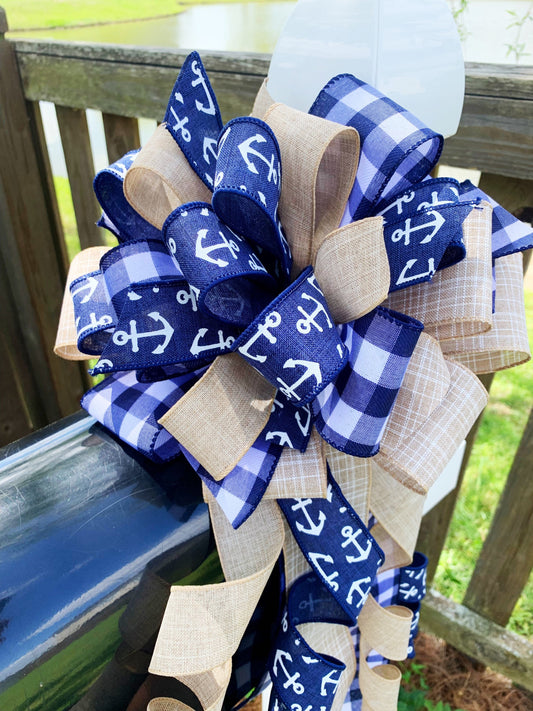 Summer Collection - Anchors,Anchors Bow, Anchors ribbon,Sea Anchors,Bow,Beach, Beach Bow,Nautical,Nautical Bow,Nautical Decor,Mailbox Bow