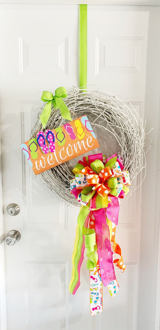 Summer Collection - Gift Set,Plaque,Summer Plaque,Summer Bow,Summer Decor,Bow, Bows,Mailbox Bow,Wreath Bow,Gift,Flip Flops Flop Bow,Ribbon
