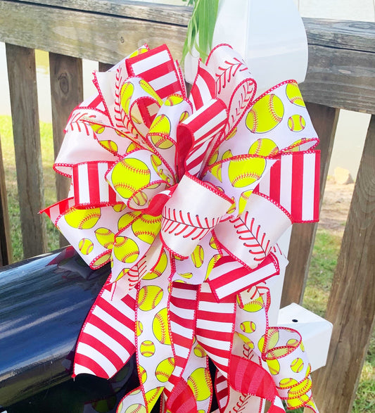 Sports Collection - Sports Bow,Baseball, Baseball Bow,Softball,Softball Bow,Ball,Balls, Balls Bow,Bow,Mailbox Bow,Wreath Bow,Gift, Ribbon