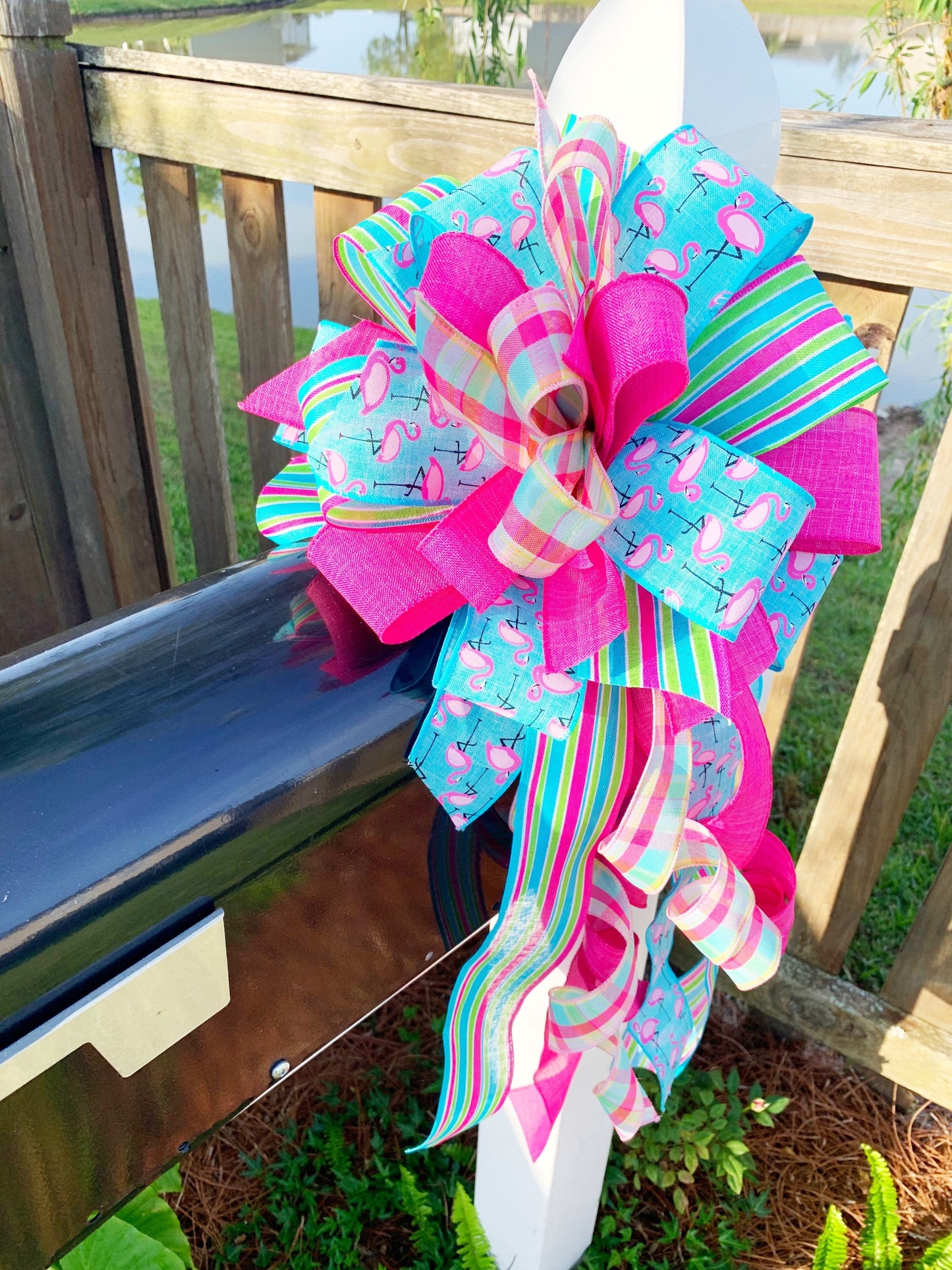 Summer Collection - Summer,Summer Bow, Pink Flamingos,Pink Flamingos Bow,Pink Flamingos Ribbon,Bow,Bows, Mailbox Bow,Wreath Bow,Gift,Ribbon