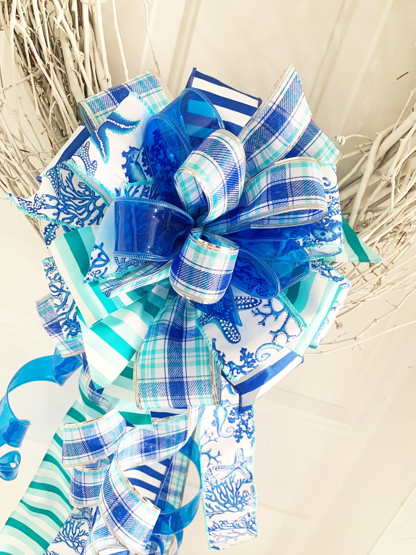 Summer Collection - Nautical Bow,Nautical, Nautical Ribbon,Starfish,Starfish Ribbon,Blue Bow,Blue Ribbon,Beach,Beach Decor,Mailbox Bow