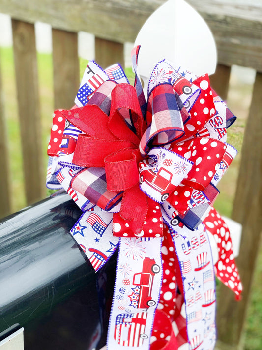 Patriotic Collection -Stars,Stripes,Trucks,Patriotic Bow,Patriotic,Patriotic Decor,Red White Blue, Red White Blue Bow,Wreath Bow,Mailbox Bow