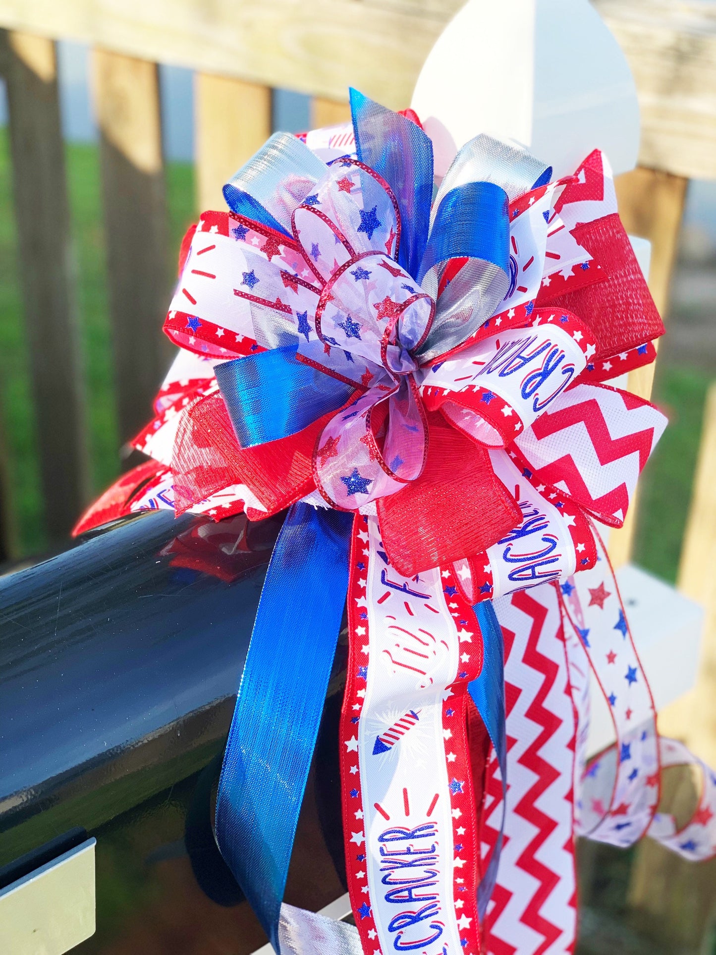 Patriotic Collection - Patriotic,Patriotic Bow, Red White Blue,Red White Blue Bow,Bow, Bows,Mailbox Bow,Wreath Bow,July 4th Decor,Gift