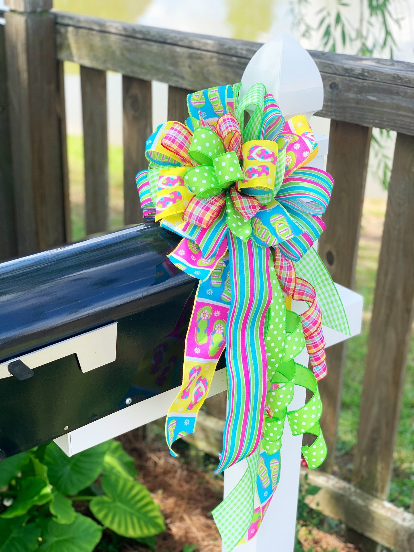Summer Collection - Flip Flops, Flip Flops Bow, Summer Bow, Summer, Summer Decor, Bow, Bows, Mailbox Bow, Wreath Bow, Decor, Ribbon, Gift