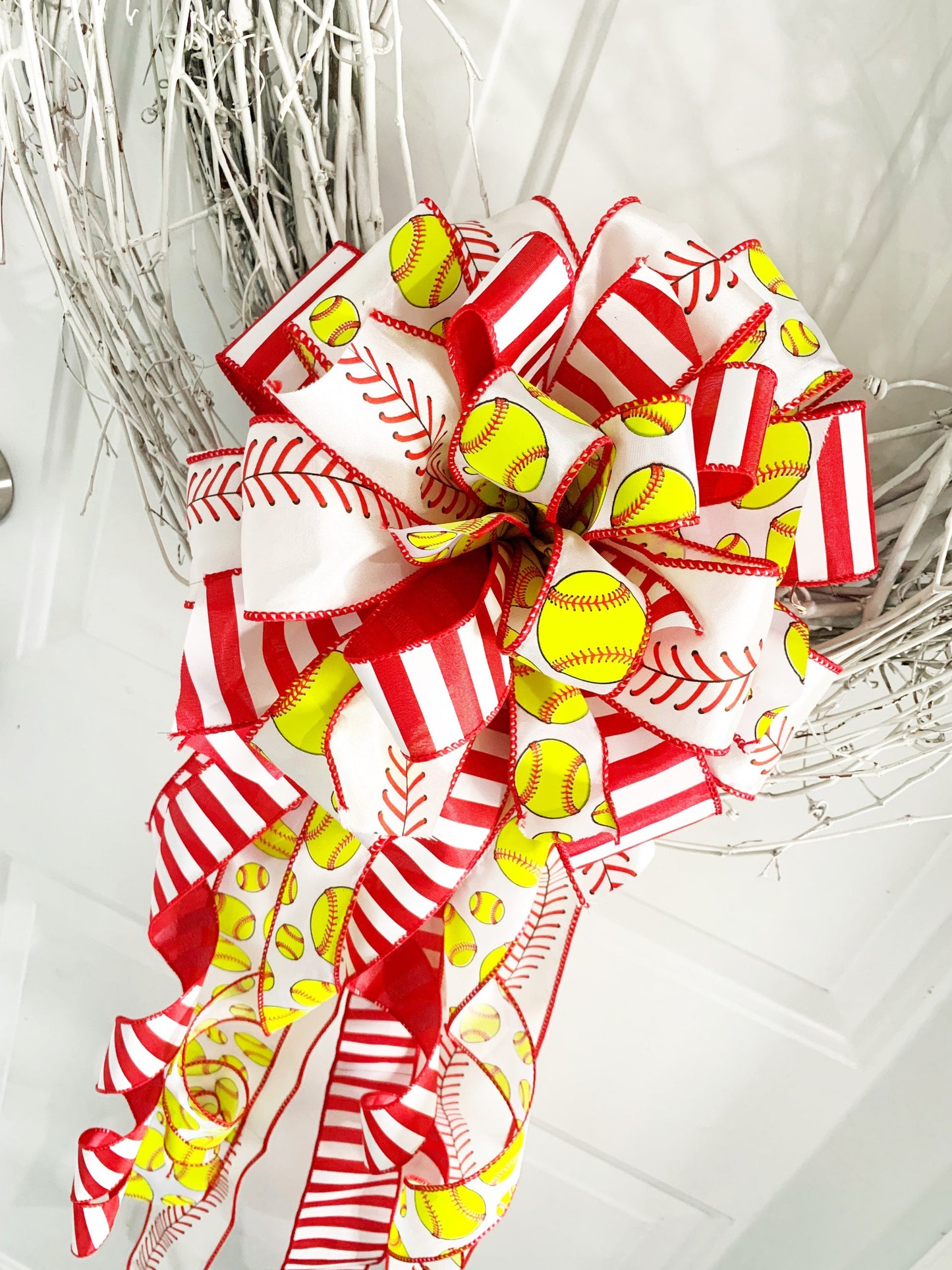 Sports Collection - Sports Bow,Baseball, Baseball Bow,Softball,Softball Bow,Ball,Balls, Balls Bow,Bow,Mailbox Bow,Wreath Bow,Gift, Ribbon