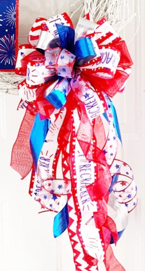Patriotic Collection - Stars,Stripes,Patriotic Bow,Patriotic,Patriotic Decor,Red White Blue, Red White Blue Bow,Wreath Bow,Mailbox Bow,Gift