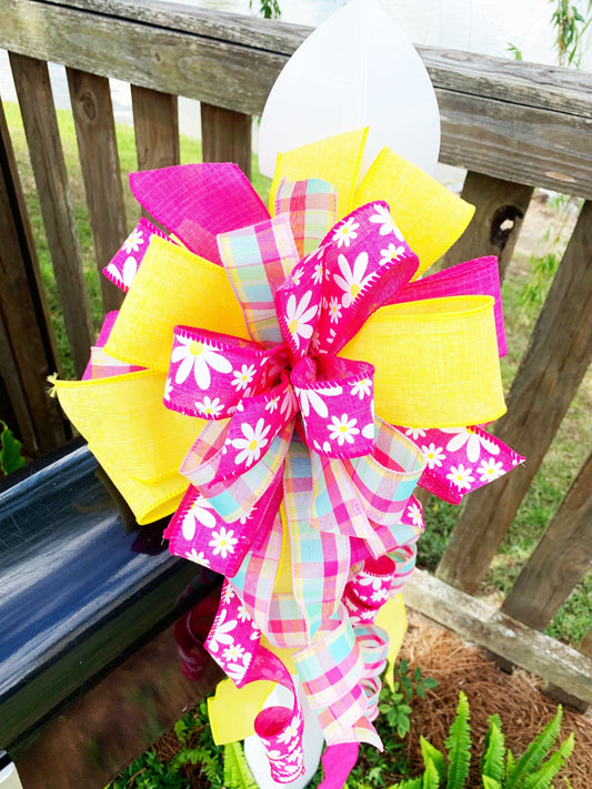 Summer Collection - Summer Bow,Summer Ribbon,Daisy,Daisy Decor,Bow,Bows,Wreath Bow,Mailbox Bow,Decor,Gift,Gifts,Yard Decor,Lantern Bow