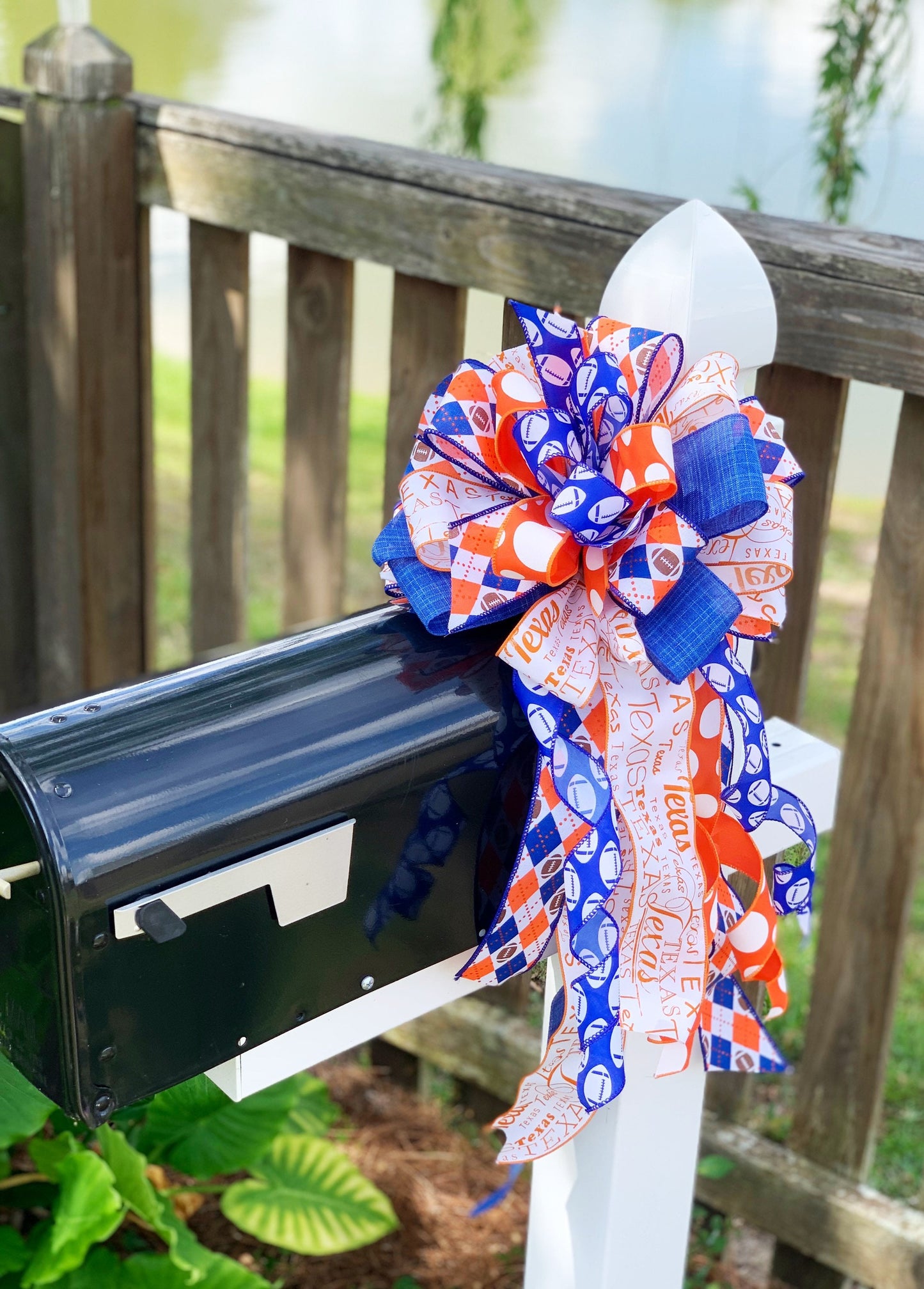 Sports Collection - Orange/Blue Bow,Orange Bow,Football Bow,Football,Texas Decor,Mailbox Bow,Wreath Bow,Large Bow,Texas Longhorns,Longhorns