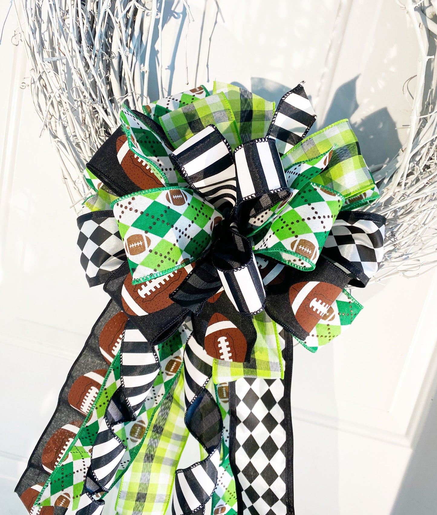 Sports Collection -Football,Football Ribbon, Football Bow,Sports Bow,Sports Decor, Football Decor,Mailbox Bow,Wreath Bow,Green Bow,Black Bow