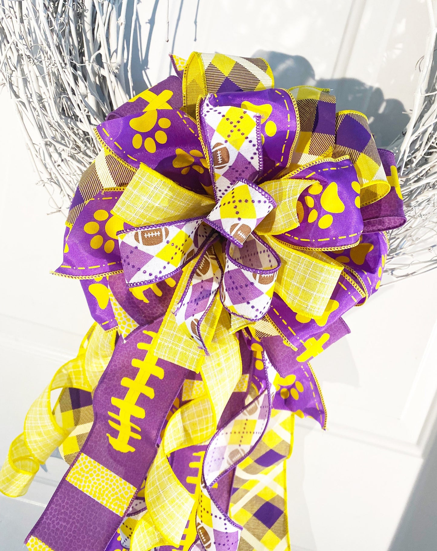 Sports Collection -Football,Football Ribbon, Football Bow,Sports Bow,Purple Bow,Football Decor,Mailbox Bow,Wreath Bow,ECU,ECU Bow
