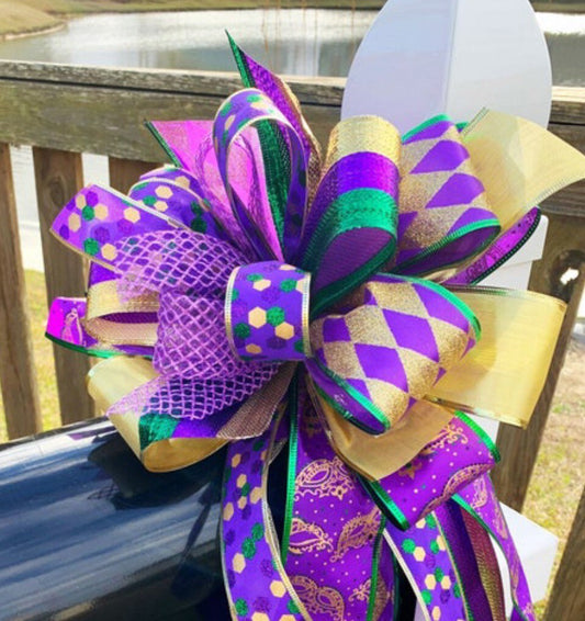 Everyday Collection - Mardi Gras Bow, Mardi Gras Ribbon, Mardi Gras Decor, Jesters, Jester Ribbon, Jester Bow, Wreath Bow, Mailbox Bow, Gift